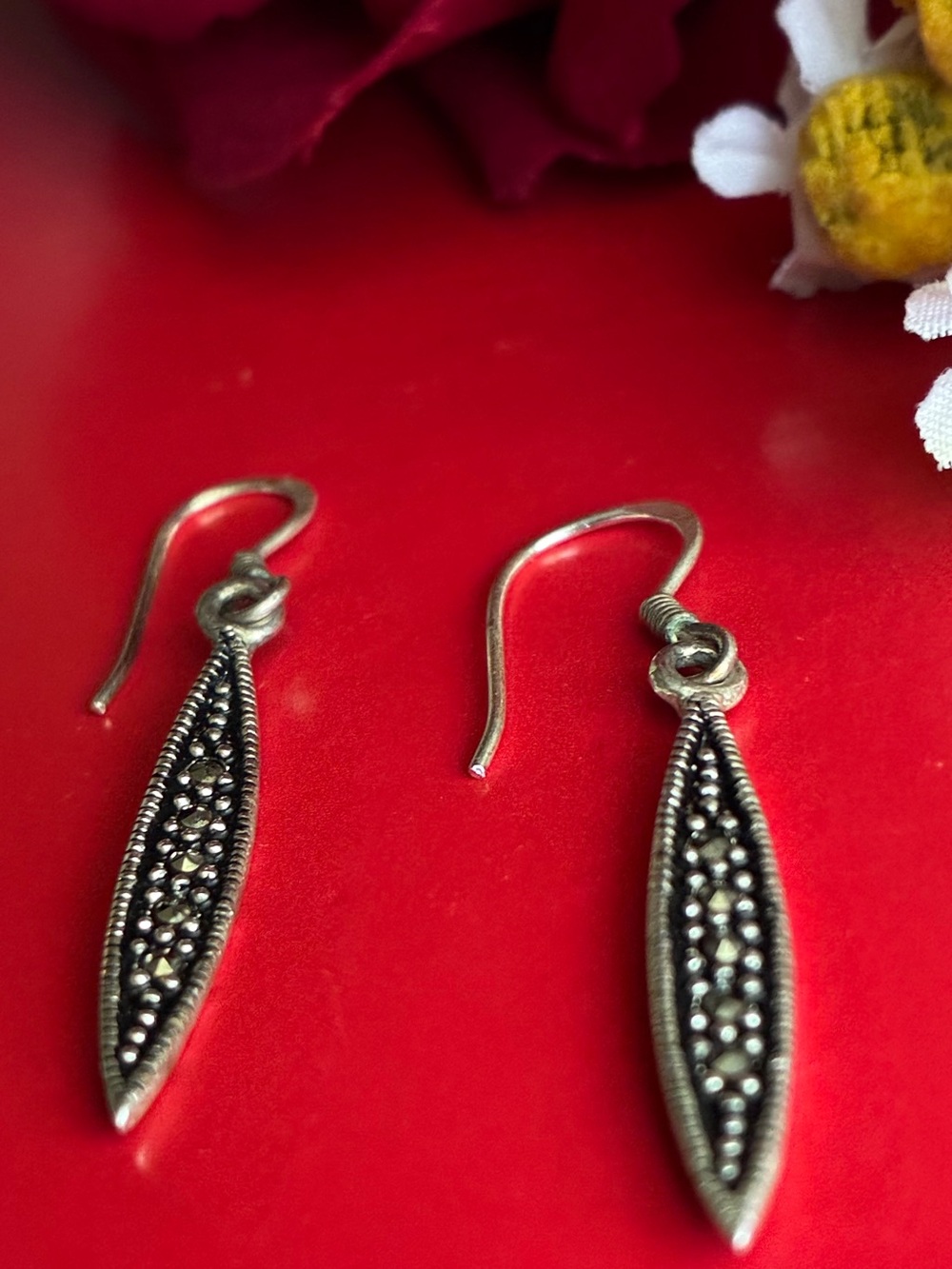 Earrings Classic Black Marcasite Dangle Earrings - Picture 3 of 5